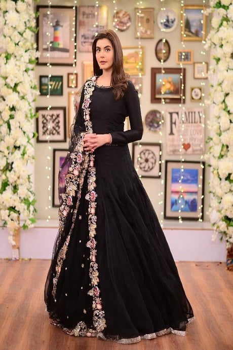 Black Color Georgette Fabric Admirable Readymade Gown | Georgette fabric,  Gowns, Embroidered gown